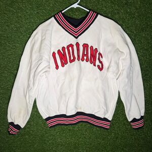 Vintage Cleveland Indians V-Neck‎ Sweatshirt Pullover Spell Out Red Logo XL 90's